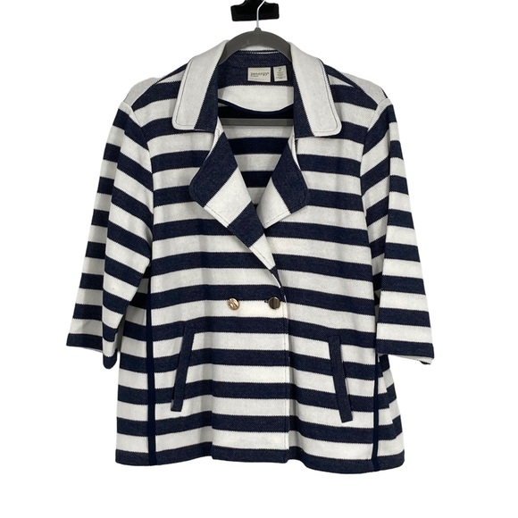 Chico's Jackets & Blazers - Chico’s Zenergy Size 2 (Reg 12) Blue/White Knit Cotton/Polyester Striped Jacket